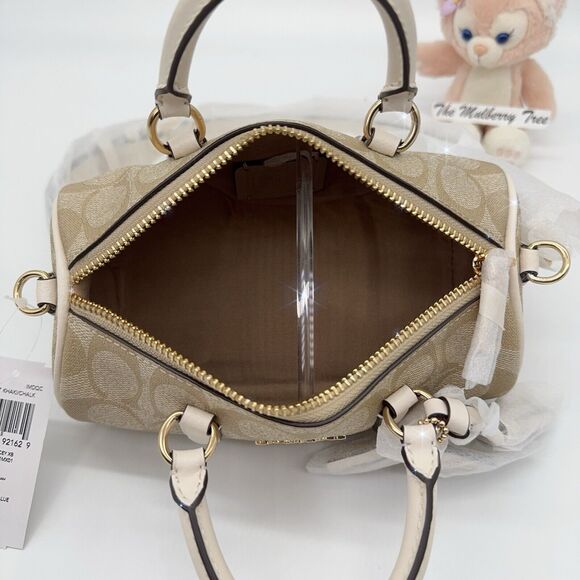 COACH LACEY Top Handle Crossbody Bag Signature Canvas Chalk Khaki Tassel CK689 - Picture 5 of 11